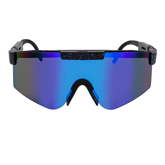Gafas de Sol COBRA – Pantalla Ajustable Oversize Negro con Azul Espejado Jaspeado